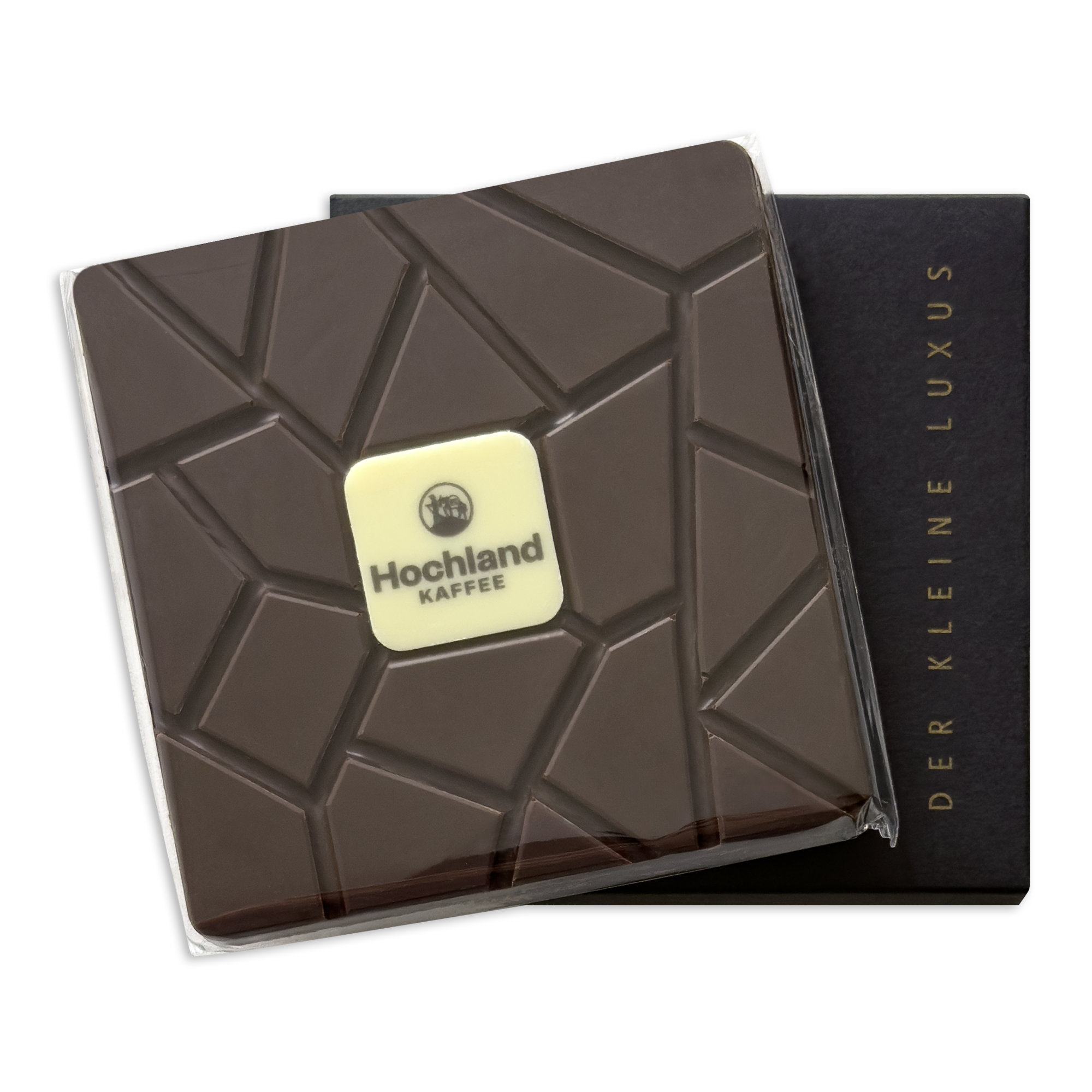 60g Schokoladentafel quadratisch ZB - HL Logo, schwarze Schachtel