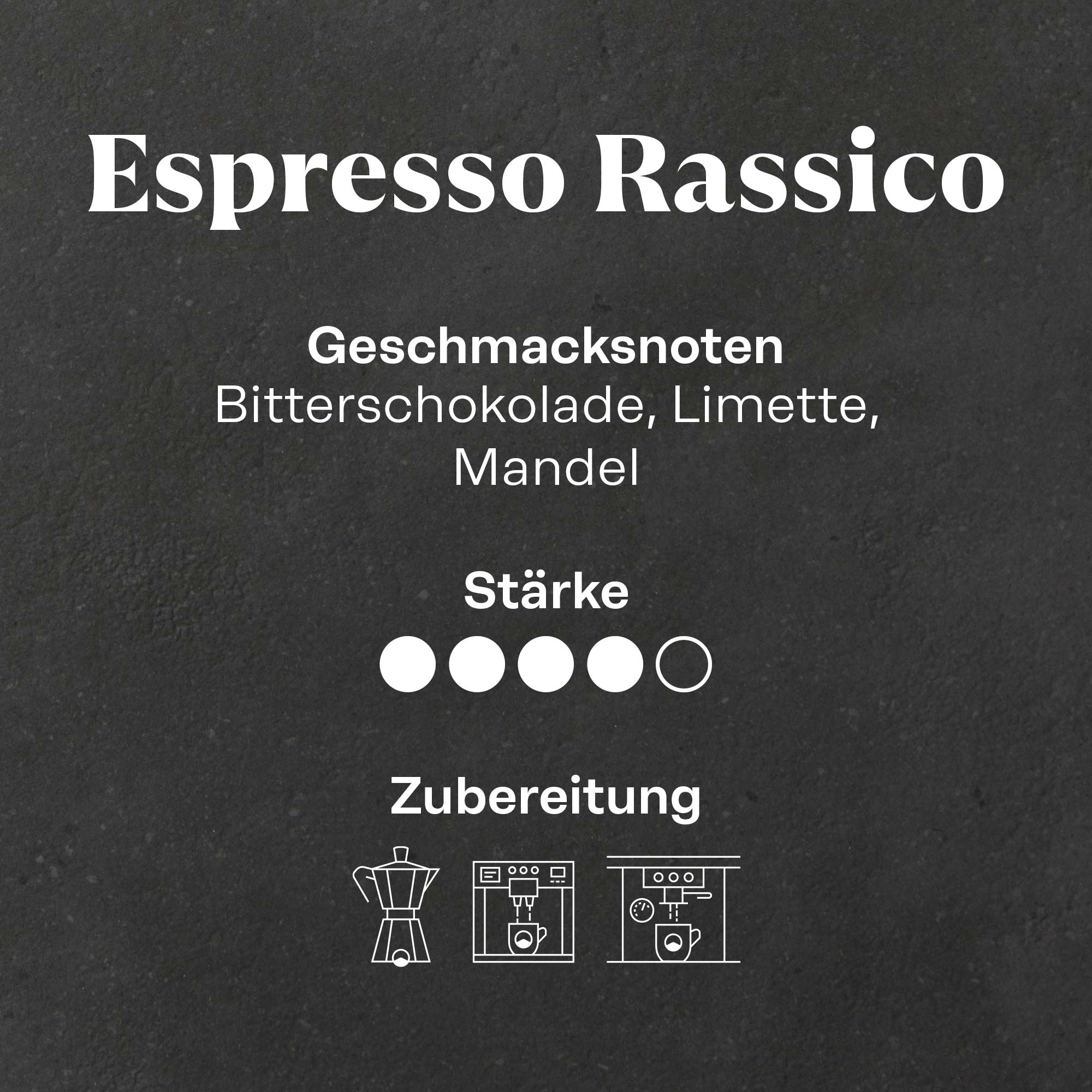 Espresso Rassico Röstkaffee – Cupping Notes: Kräftig & süßlich mit Bitterschokolade, Limette & Mandeln
