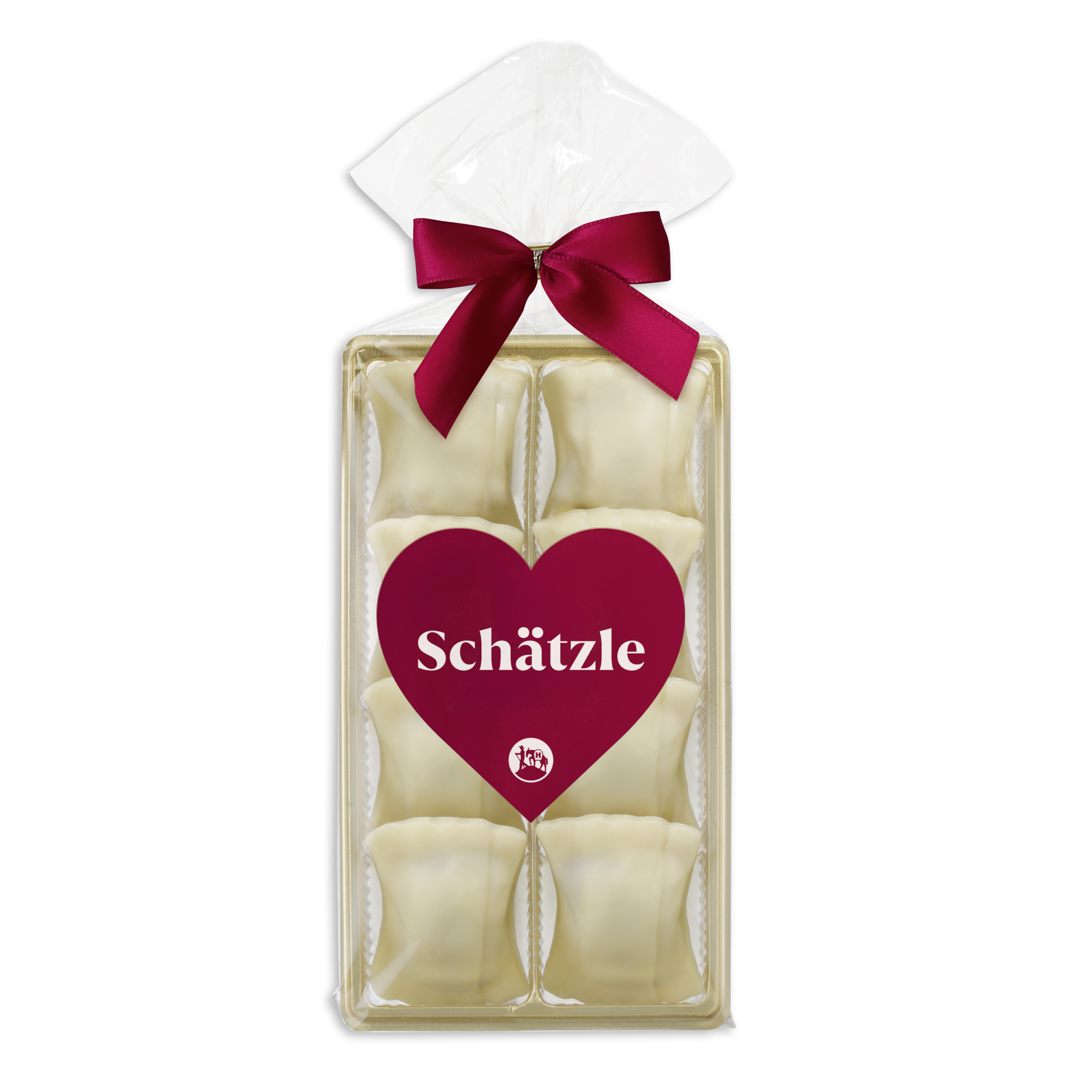 Geschenk 'Schätzle': 8 süße Maultäschle mit weißer Schokolade & Nuss-Nougat – Hochland Confiserie.
